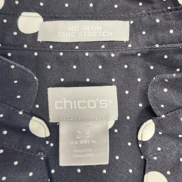 Chico’s No Iron Polka Dot Tunic Top Black White Size 2.5 (14) - Picture 6 of 10